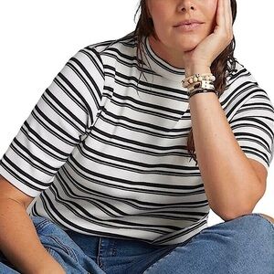 NWT‎ Anthropologie Maeve Women's Stripe Mock Neck Ribbed Top Black White XS